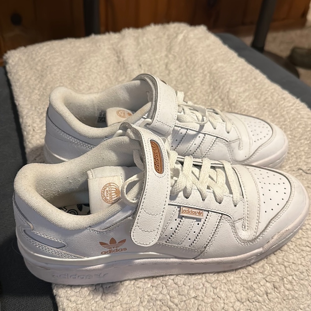 Adidas low dunk with Velcro strap white with gold details